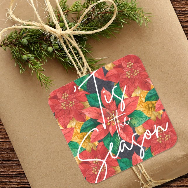 Sticker Carré C'est la saison Poinsettia vacances de Noël (Créateur téléchargé)