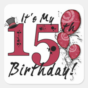 Sticker Carré C'est mon 15e anniversaire de ballons-ballons