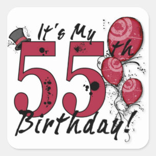 Sticker Carré C'est mon 55e anniversaire de ballons-ballons