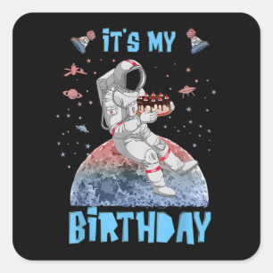 Sticker Carré C'est mon anniversaire Astronaut Jeunes enfants de