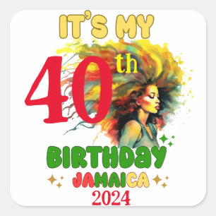 Sticker Carré C'est mon Anniversaire Jamaïque Girl Party Vacatio