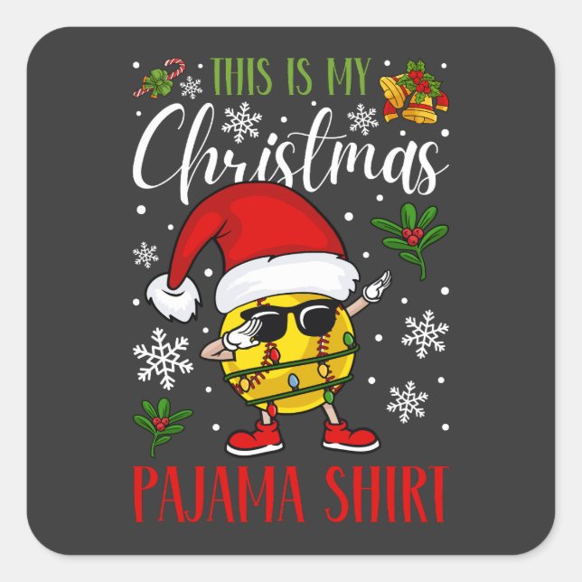 Sticker Carré C'Est Mon Softball Pajama De Noël (Devant)