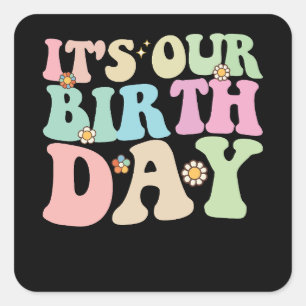 Sticker Carré C'est notre Anniversaire Twins Super Retro