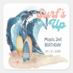 Sticker Carré C'est parti pour la vague   Anniversaire tropical 