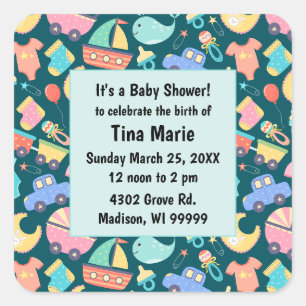 Sticker Carré C'est un Baby shower coloré foncé Enregistrer la d