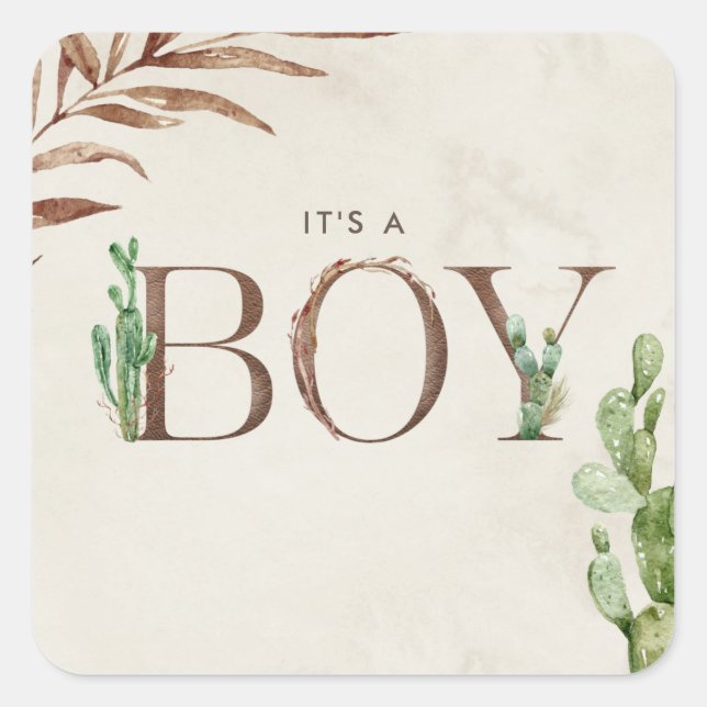 Sticker Carré C'est un Baby shower en cuir de Cactus Garçon (Devant)