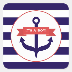Sticker Carré C'est un garçon Ancre Bannière & Stripes Bébé Stic