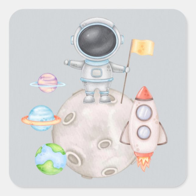 Sticker Carré C'est un garçon Baby shower de garçon spatial (Devant)