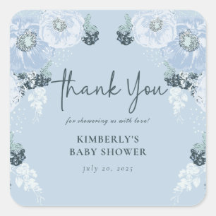 Sticker Carré C'est un garçon, Baby Shower floral bleu