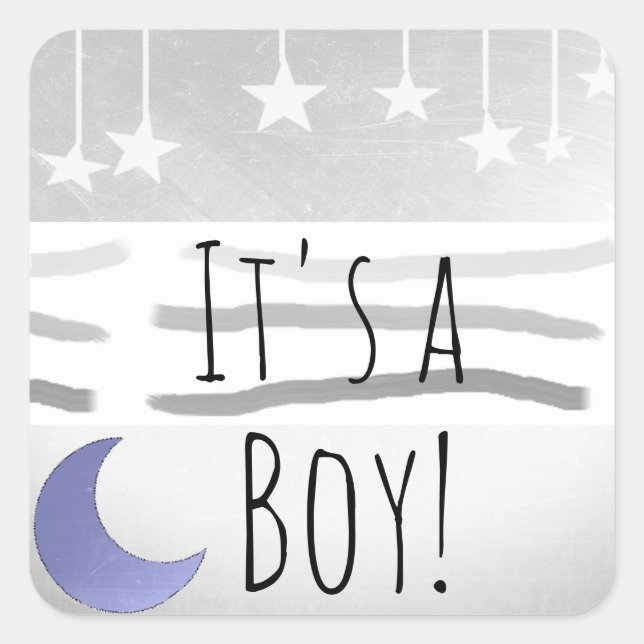 Sticker Carré C'est un garçon Blue Grey Moon et Stars (Devant)