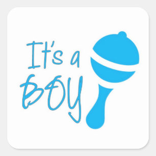 Sticker Carré C'est un garçon Genre révéler Baby shower Blue Cla