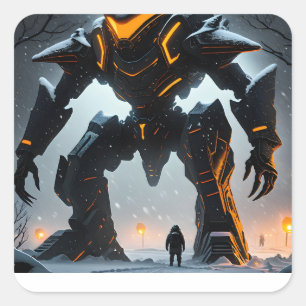 Sticker Carré C'est un monstre de soldat alien, capturé dans un 