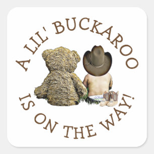 Sticker Carré C'est un petit Baby shower Cowboy
