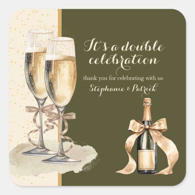 Sticker Carré C'est une double fête de Champagne d'or (Devant)