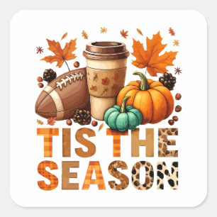 Sticker Carré Cette saison Herbstzeit mit Football und Kaffee