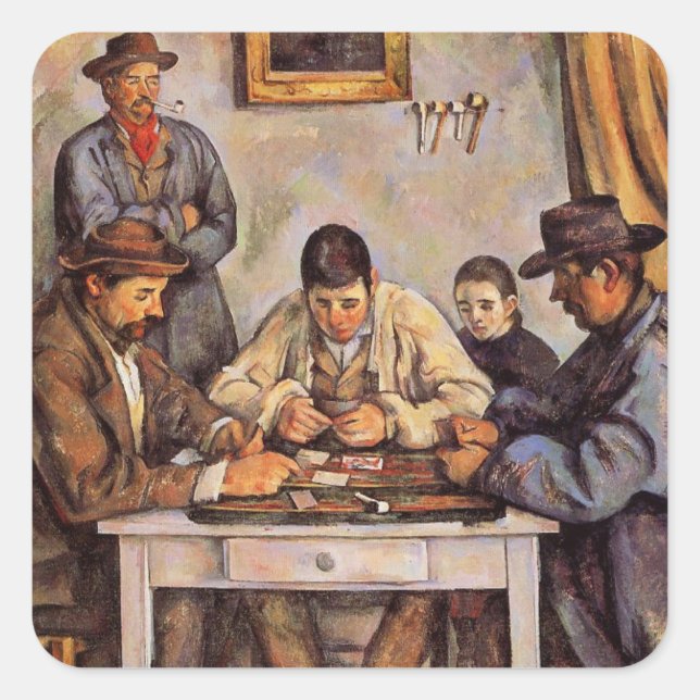 Sticker Carré Cezanne - Les joueurs de cartes, 1892 (Devant)