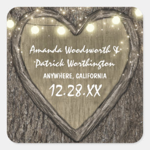 Sticker Carré Chaîne rustique illumine Oak Tree Bark Mariage Fav