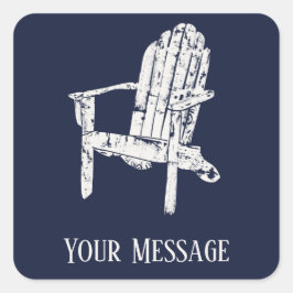 Sticker Carré Chaise Adirondack blanc et bleu marine Personnalis