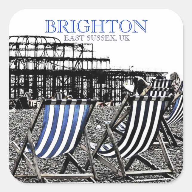 Sticker Carré Chaises longues sur Brighton Beach, (UK) Autocolla (Devant)