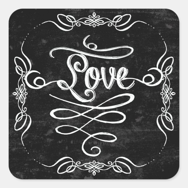 Sticker Carré Chalboard Style Rustique Swirl Couples Carte de do (Devant)