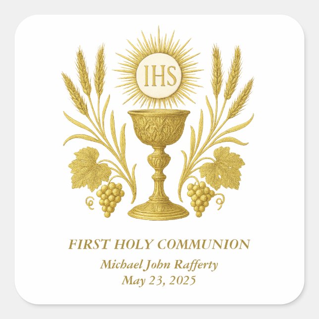 Sticker Carré Chalice eucharistique de la première communion (Devant)