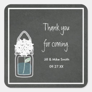 Sticker Carré Chalk Mason Jar White Baby's Breath Flowers