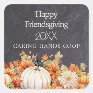 Sticker Carré Chalkboard Automne Citrouille Floral Friendsgiving