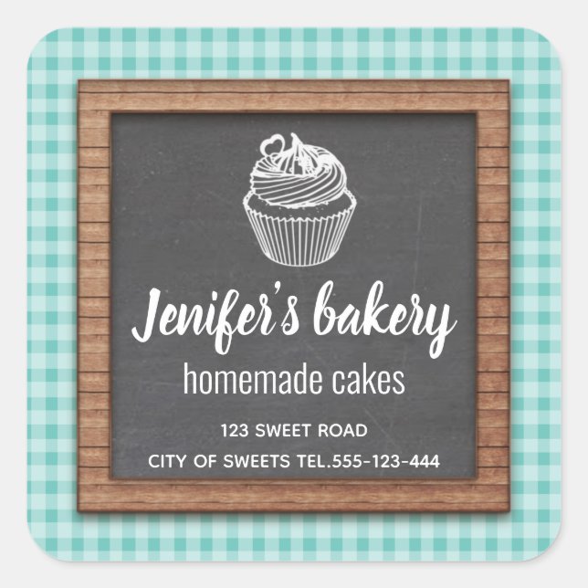 Sticker Carré Chalkboard cupcakes et friandises maison (Devant)