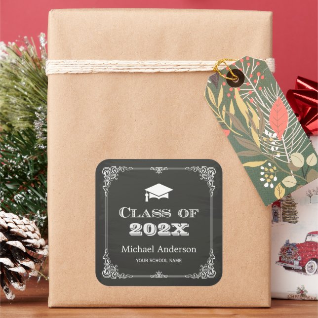 Sticker Carré Chalkboard Elegant Frame Graduation Favoriser (vacances)