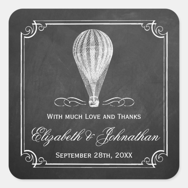 Sticker Carré Chalkboard Hot Air Balloon Collection Mariage (Devant)