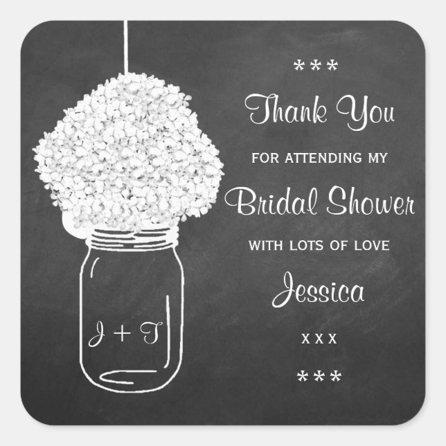 Sticker Carré Chalkboard Hydrangea Mason Jar Fête des mariées (Devant)