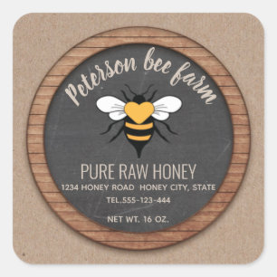 Sticker Carré Chalkboard Kraft miel abeille miel pot