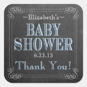 Sticker Carré Chalkboard Look avec Typographie Bleue - Baby
