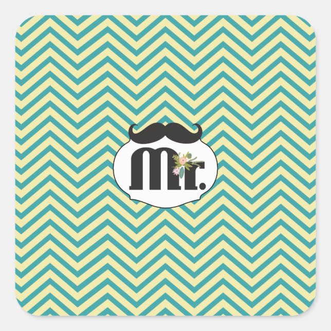 Sticker Carré Chalkboard Mr Jaune et Green Zigzag Chevron (Devant)