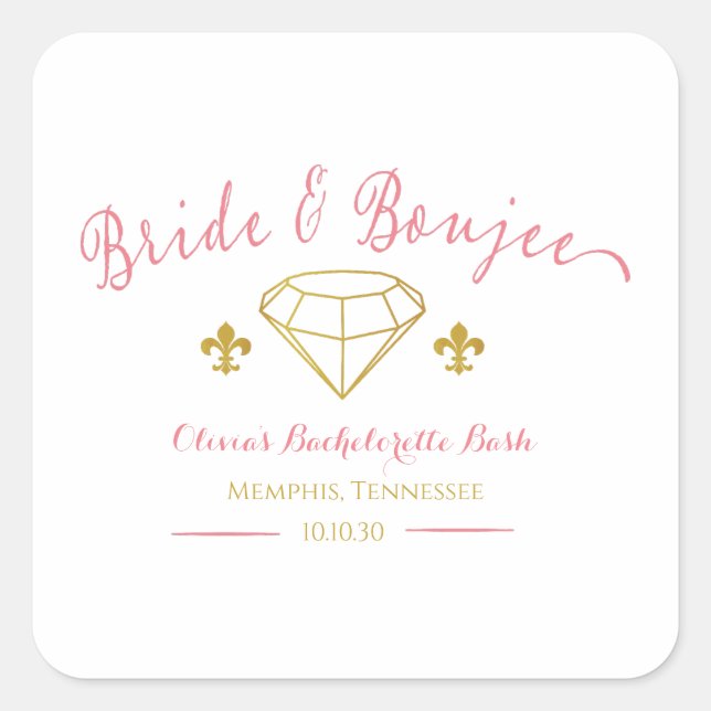 Sticker Carré Chambre Boujee Diamond Bachelorette (Devant)