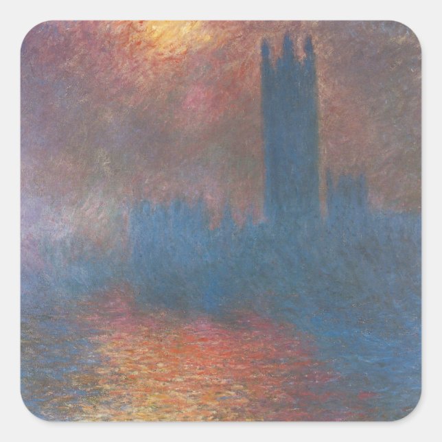 Sticker Carré Chambres du Parlement, Londres par Claude Monet (Devant)