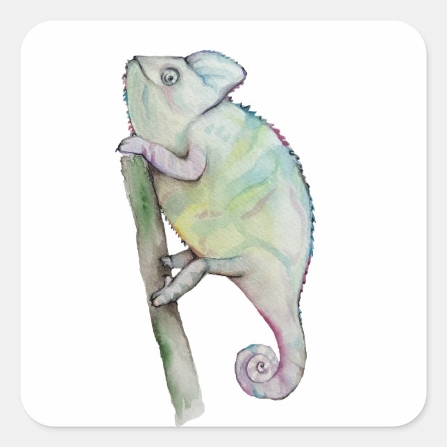 Sticker Carré Chameleon à aquarelle mignonne (Devant)