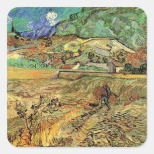 Sticker Carré Champ de blé clos avec paysan de Vincent van Gogh