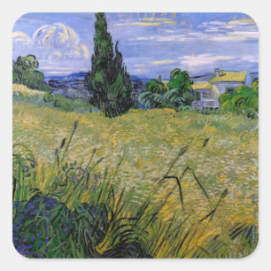 Sticker Carré Champ de blé vert avec Cypress par Van Gogh.