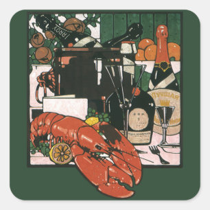 Sticker Carré Champagne au homard vintage ; Fête élégante