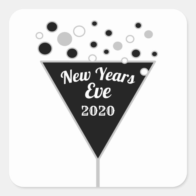 Sticker Carré Champagne d'argent, réveillon du Nouvel An (Devant)