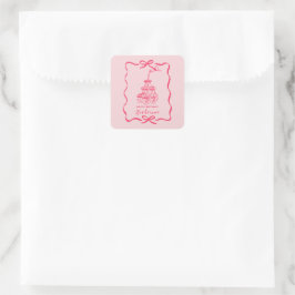 Sticker Carré Champagne Tower Pink Hand Drawn Doodles Birthday