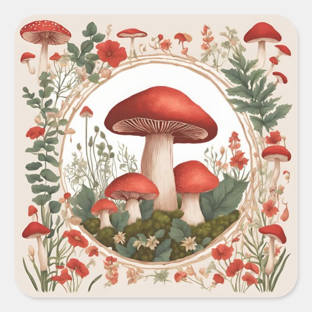 Sticker Carré Champignon Cottagecore (Devant)