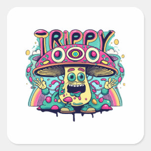 Sticker Carré Champignon Heureux Tripant