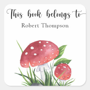 Sticker Carré Champignons à l'aquarelle - ce livre appartient à