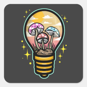 Sticker Carré Champignons dans une ampoule