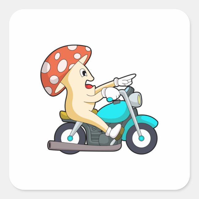Sticker Carré Champignons en moto avec moto (Devant)