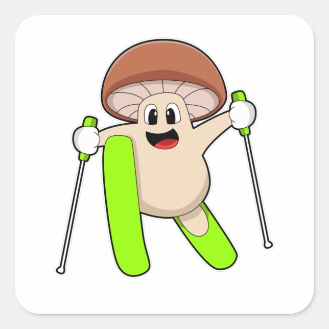 Sticker Carré Champignons en ski avec ski (Devant)
