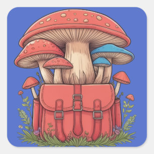 Sticker Carré Champignons en voyage