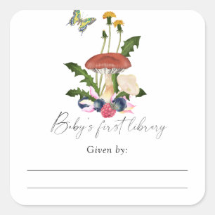 Sticker Carré Champignons - Ex-libris Baby Shower, livres pour b